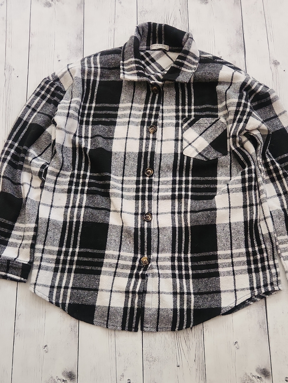 Fly Pigs Girls Black And White Button Down Top. Roughly A Size Large 10/12